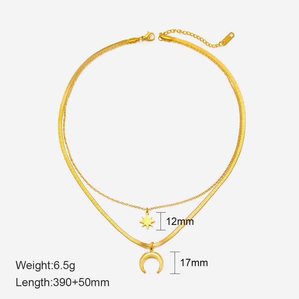 Size Details of Double-layer celestial necklace with moon & star pendants – 14K gold plated by STUD-Shop Till You Drop