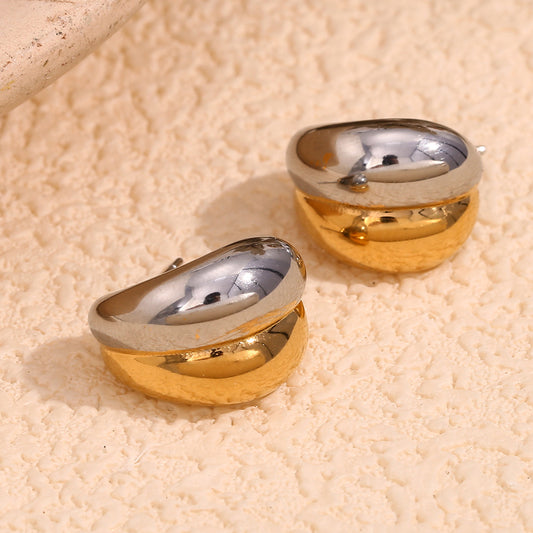 Close View of Two-tone mini banana stud earrings – 18K gold-plated, waterproof, hypoallergenic by STUD (Shop Till You Drop)