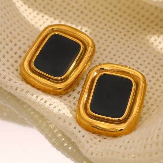 Top View of French vintage black onyx earrings – 18K gold-plated, hypoallergenic, waterproof studs by STUD (Shop Till You Drop)