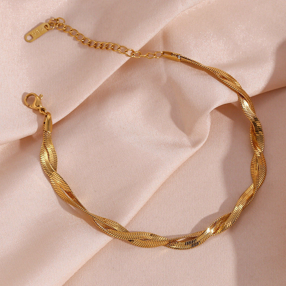 18K gold plated twisted snake chain bracelet – waterproof, anti-tarnish, and minimalist by STUD