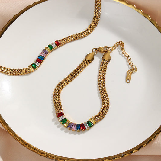 Close View of Vintage Cuban chain bracelet with multicolor zircon – 18K gold plated by STUD-Shop Till You Drop