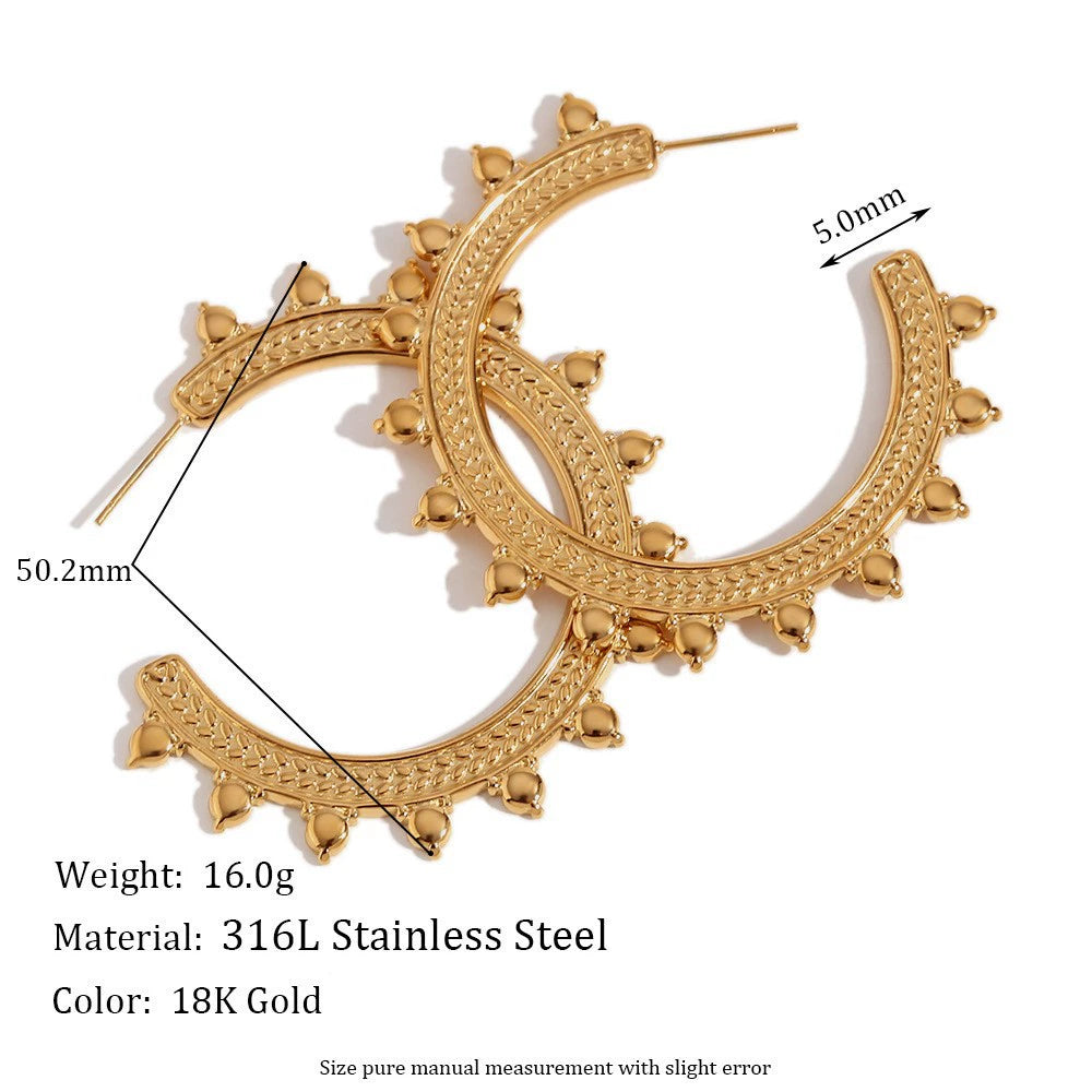 Size Details of Boho wheat texture C hoop earrings – 18K gold-plated, waterproof, anti-tarnish jewelry by STUD (Shop Till You Drop)