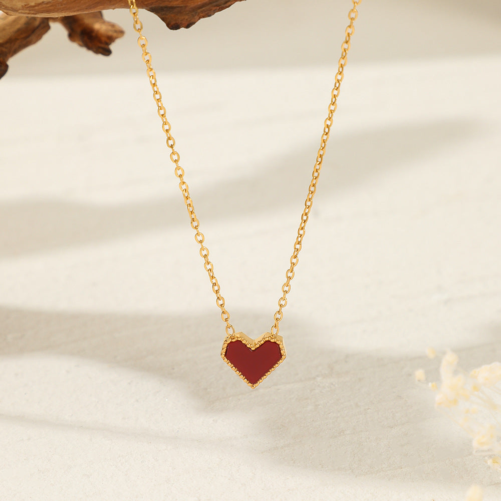 French Elegance Red Heart Pendant Necklace