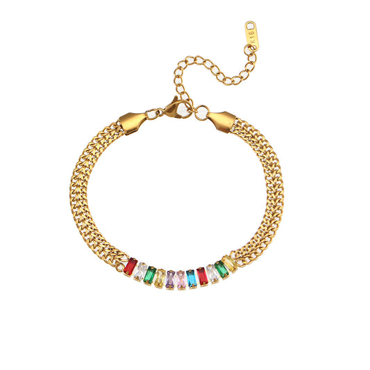 Vintage Cuban chain bracelet with multicolor zircon – 18K gold plated by STUD-Shop Till You Drop