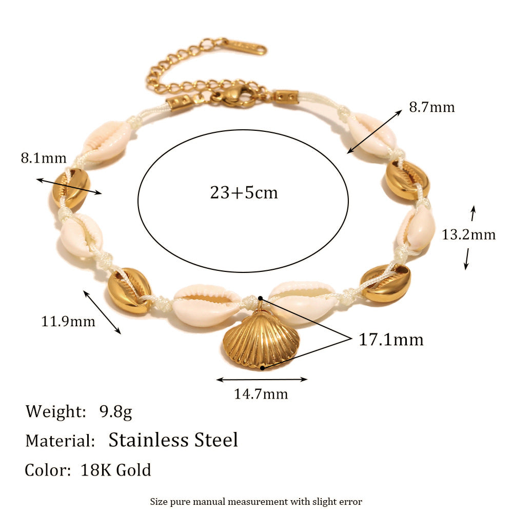 18K Gold Shell Anklet with Cowrie & Scallop Charms | Waterproof Beach Jewelry