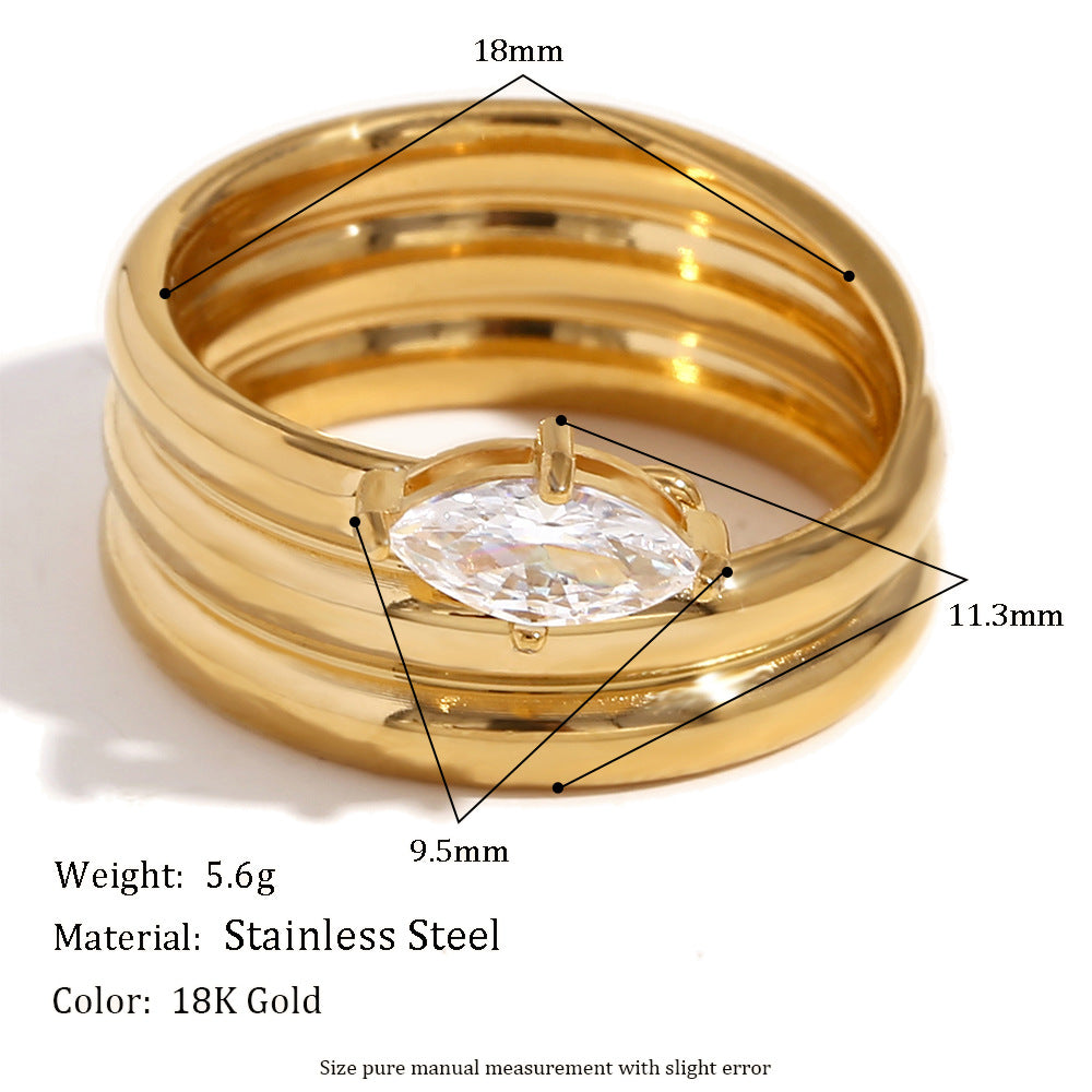 size details of Multi-layer marquise gold ring.