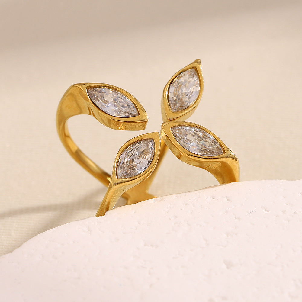 18K gold plated serpent crossover ring with marquise-cut zircon stones – STUD
