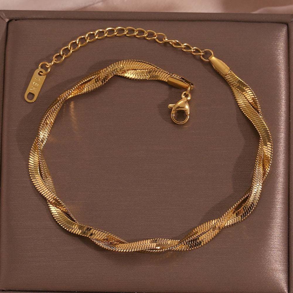 18K gold plated twisted snake chain bracelet – waterproof, anti-tarnish, and minimalist by STUD
