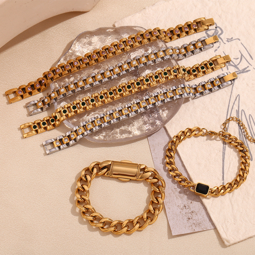 Gold Watch Band Bracelet With Diamonds