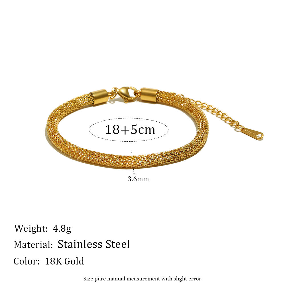 STUD 18K gold-plated stainless steel round mesh chain bracelet