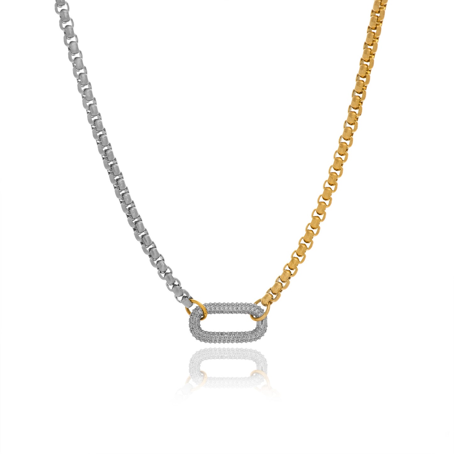 Two-tone U-shaped silver and gold pendant necklace – 18K gold-plated, titanium steel by STUD (Shop Till You Drop)