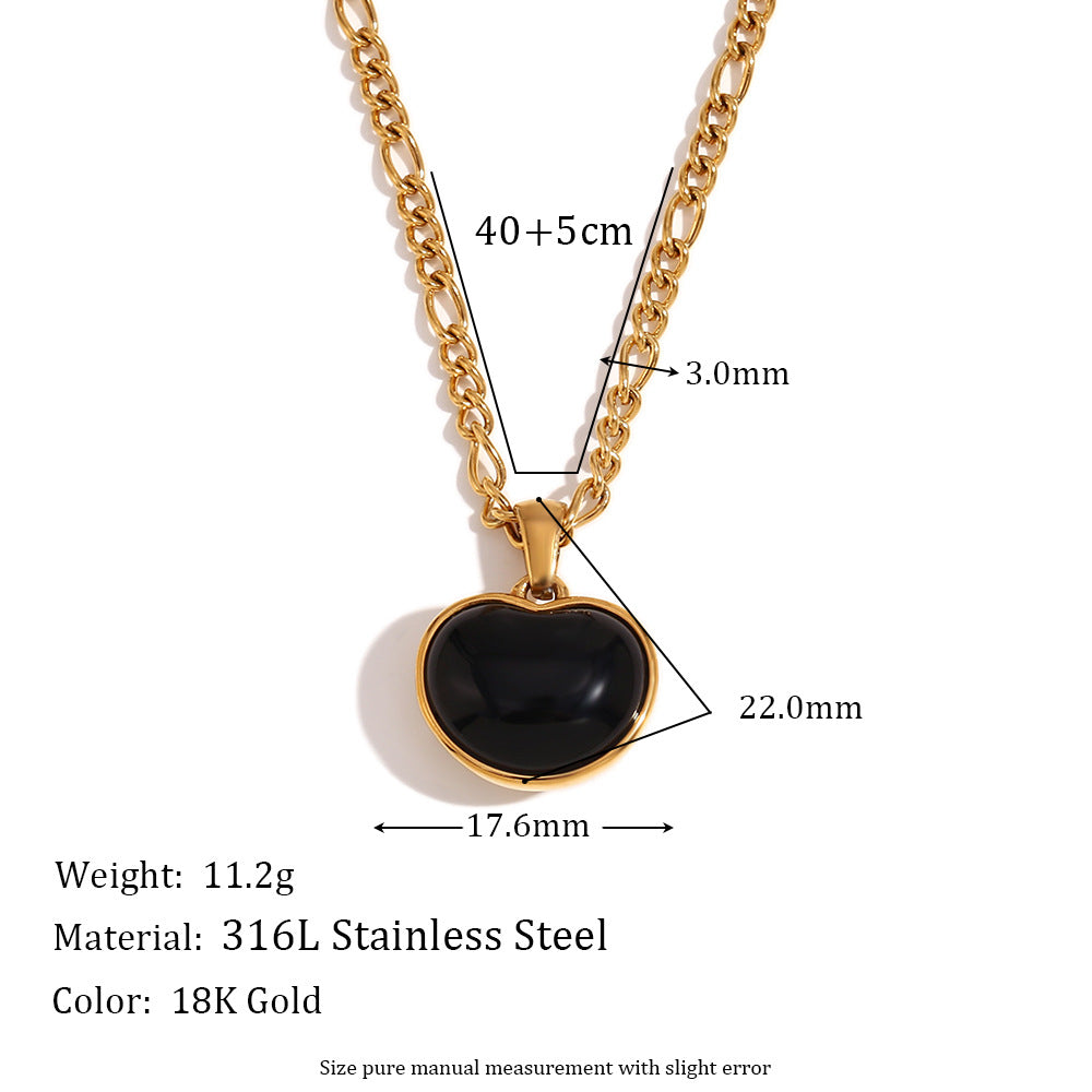 Size Details of Black onyx heart pendant necklace – 18K gold-plated, waterproof, hypoallergenic by STUD (Shop Till You Drop)