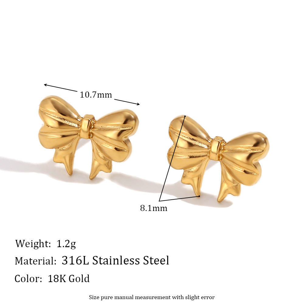 Gold bow stud earrings - 18K gold plated, skin safe and tarnish-free by STUD