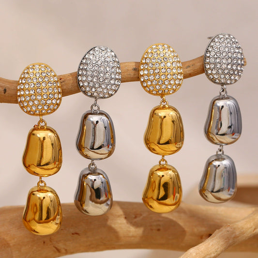 Front view of Gold Peanut Drop Earrings