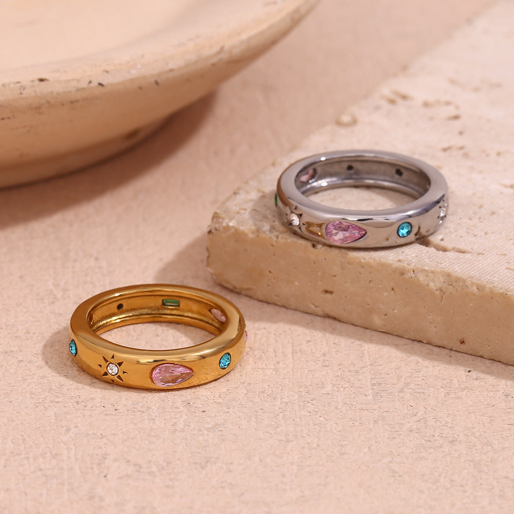 Geometric Silver Zircon Ring
