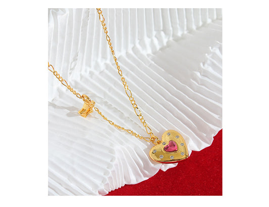 Close View of Vintage heart pendant necklace with diamond accents – gold plated brass by STUD-Shop Till You Drop
