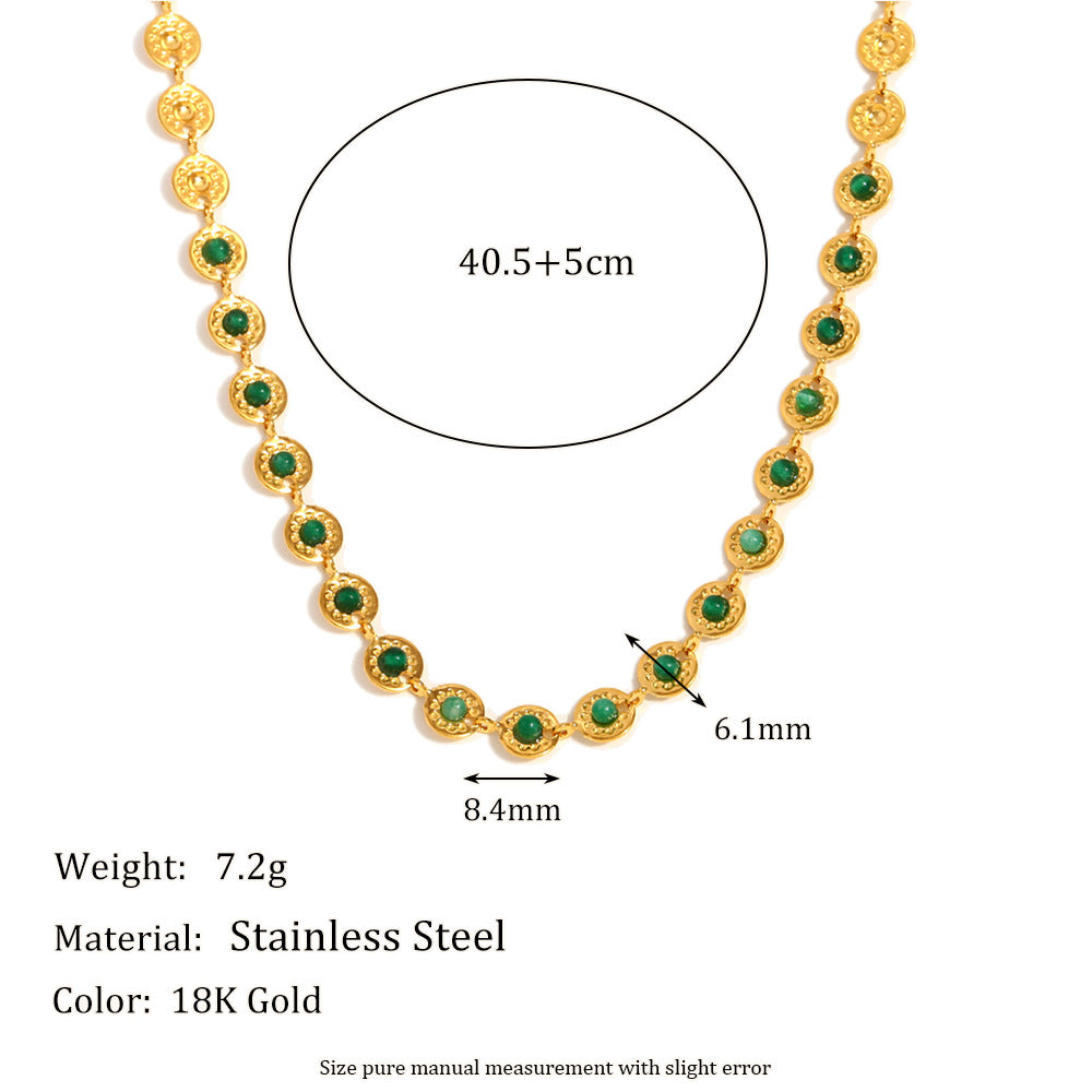 18K gold plated coin choker necklace with emerald green zircon stones – STUD