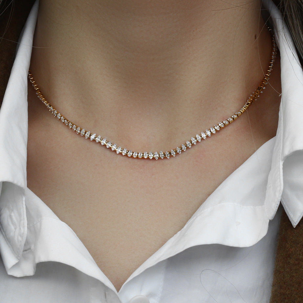 18K gold plated tennis necklace with round-cut zircon stones – elegant everyday sparkle by STUD