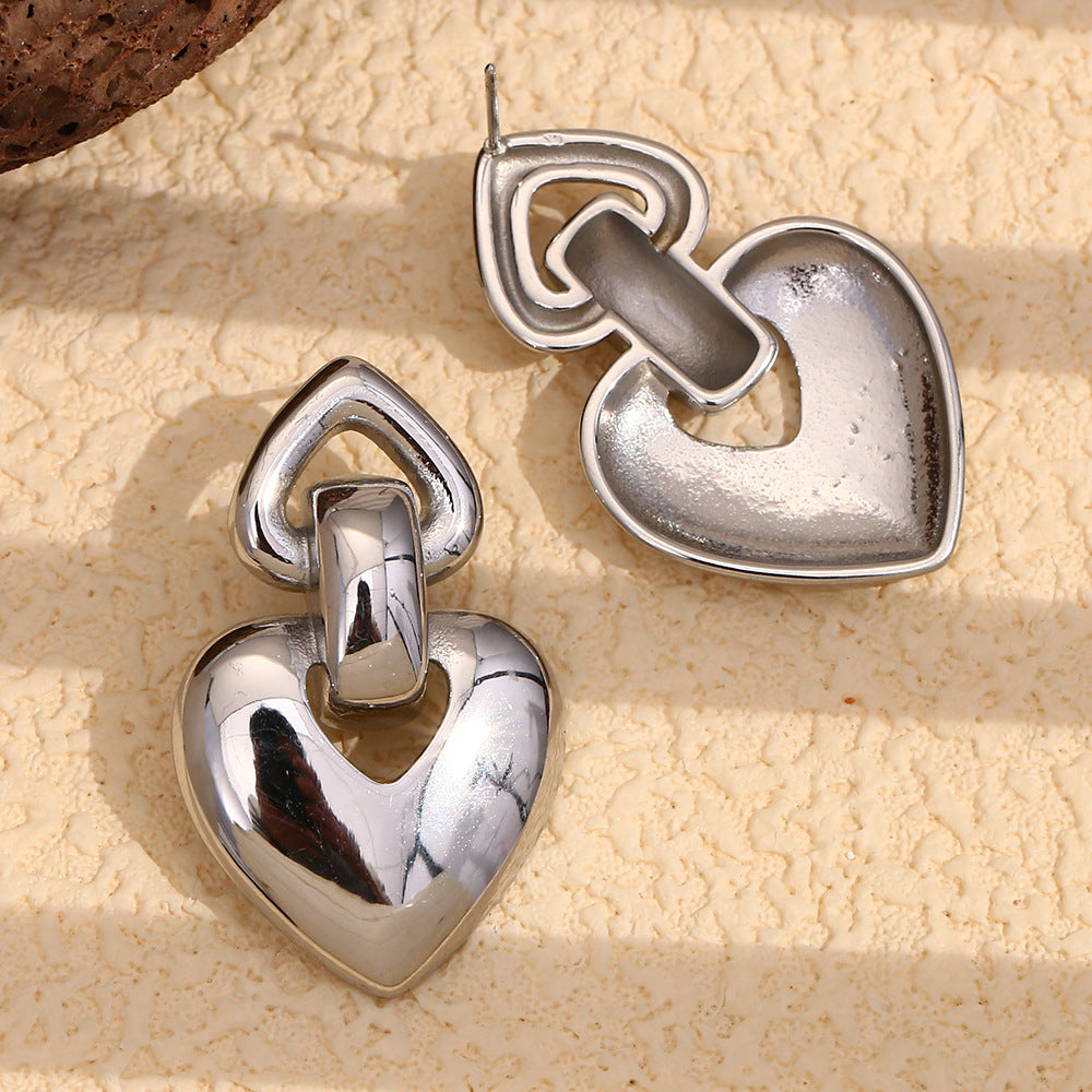Heart Hoop Silver Earrings