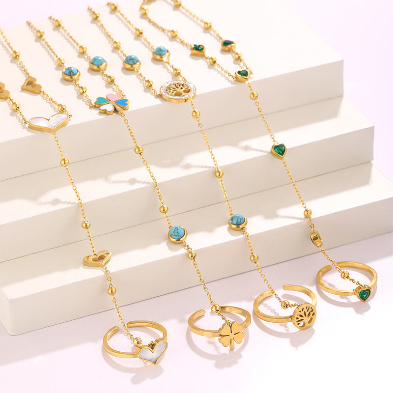 Enamel Clover & Heart 18K Hand Chain