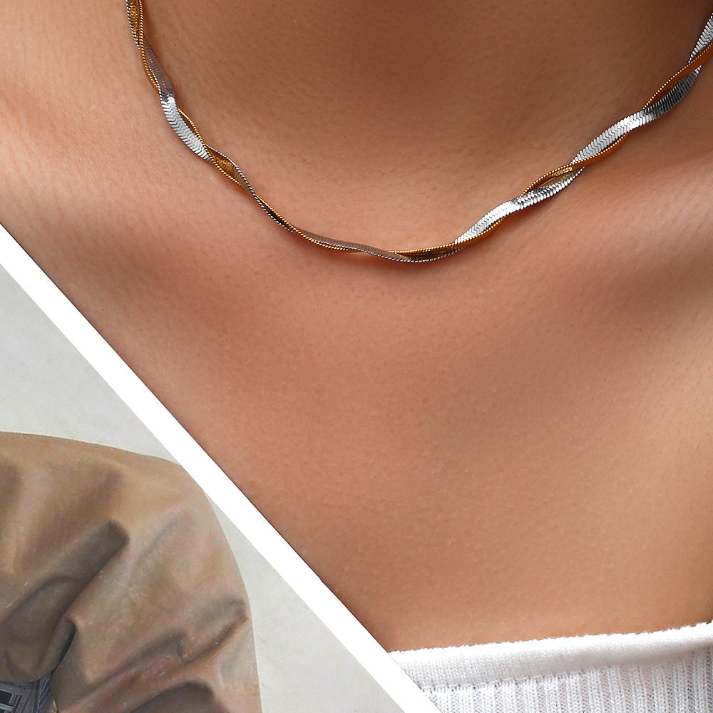 Twisted Snake Chain Necklace – Dual Tone Gold & Silver | STUD