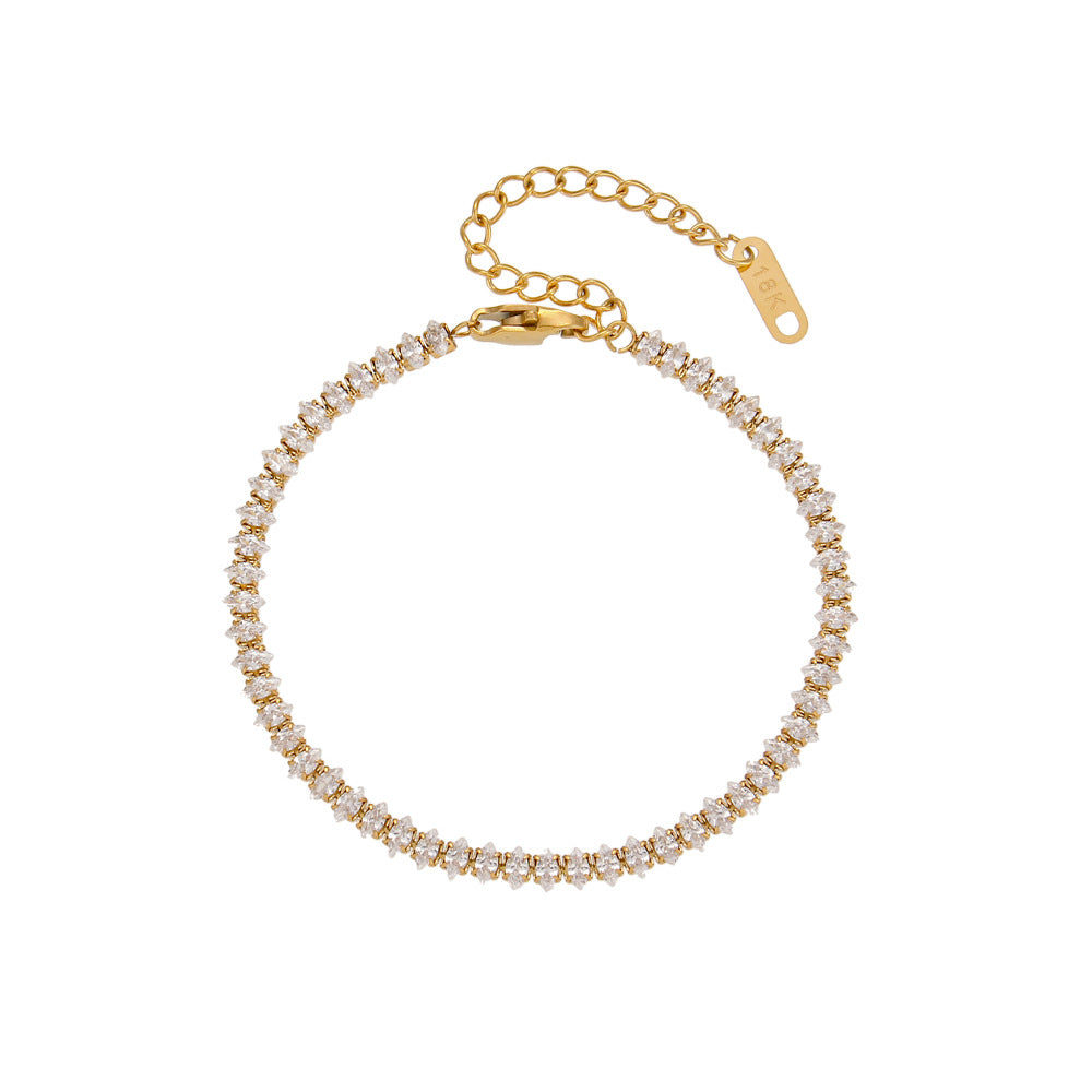 18K gold plated tennis bracelet with high-clarity round-cut zircon stones – STUD