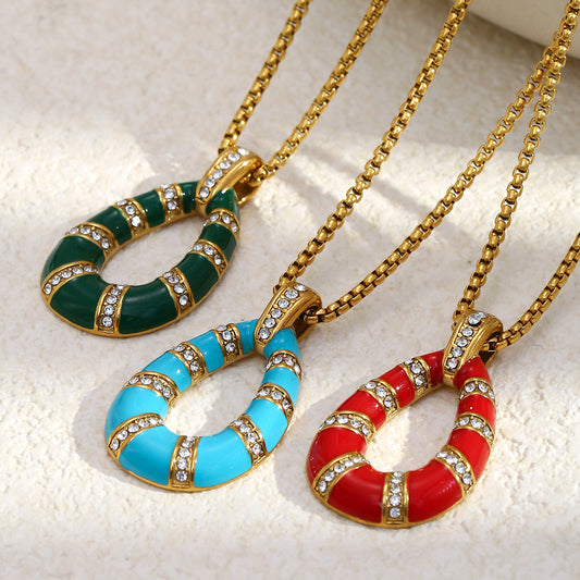 18K gold-plated stainless steel red enamel teardrop pendant necklace for women