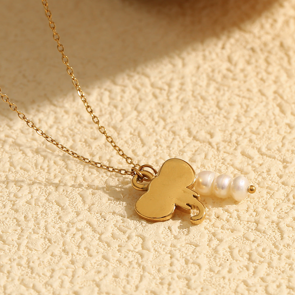 18K gold plated elephant pendant necklace with freshwater pearls – boho chic by STUD