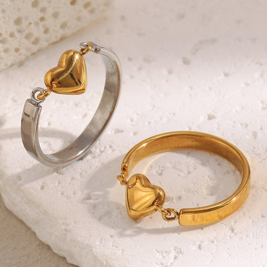 Two-tone ring with silver band and 18K gold heart charm