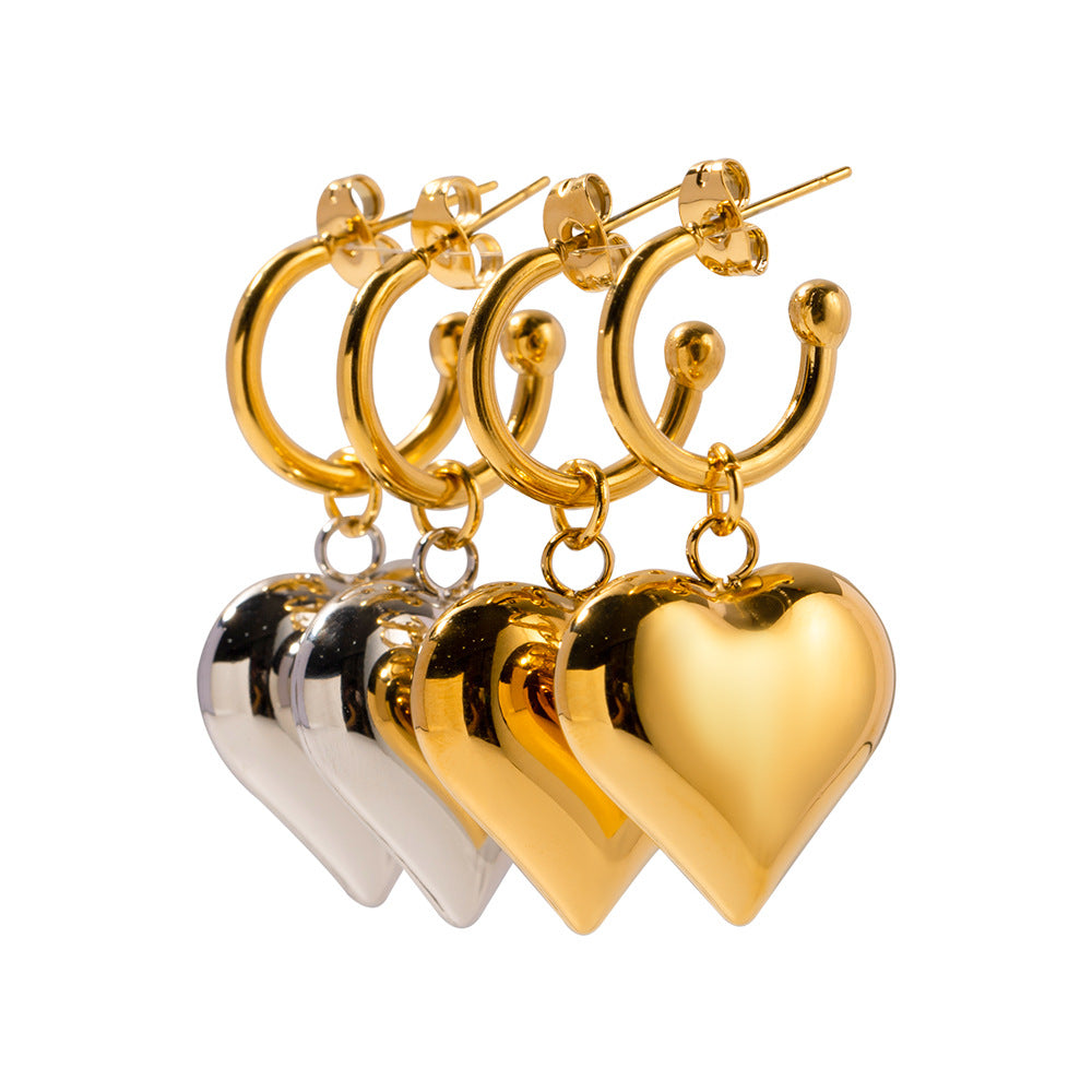 Close View of Vintage gold heart-shaped hoop earrings – 18K gold-plated, waterproof, hypoallergenic by STUD (Shop Till You Drop)
