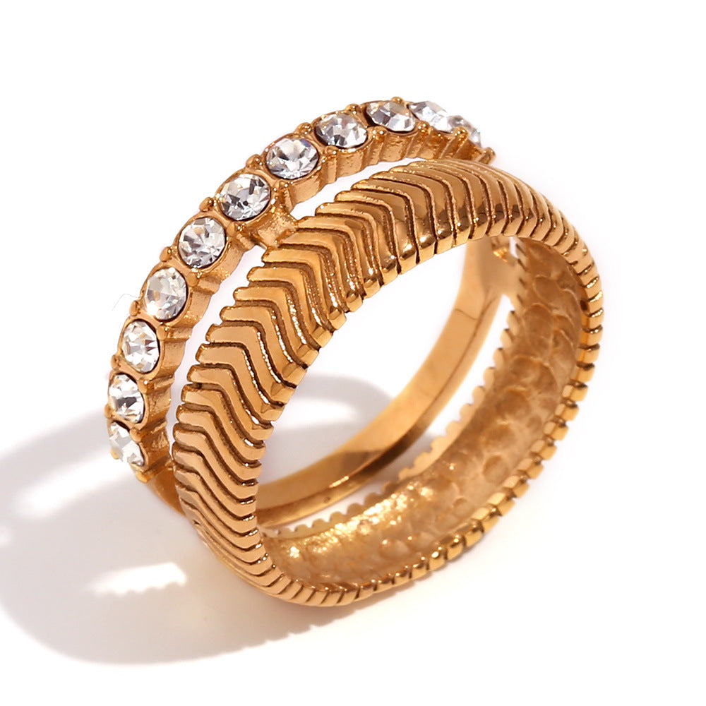Minimalist Fishbone 18K Gold Plated with Zircon Ring