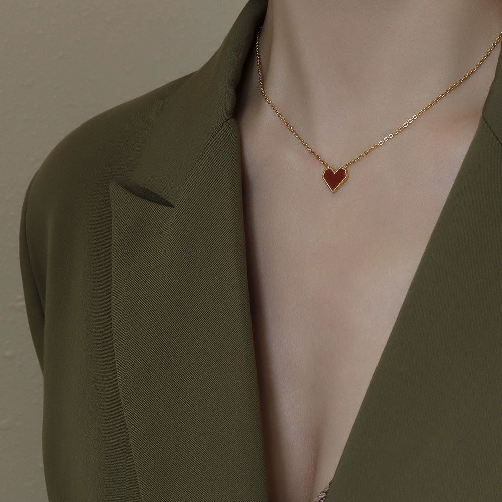 French Elegance Red Heart Pendant Necklace