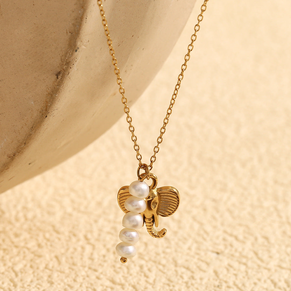 18K gold plated elephant pendant necklace with freshwater pearls – boho chic by STUD
