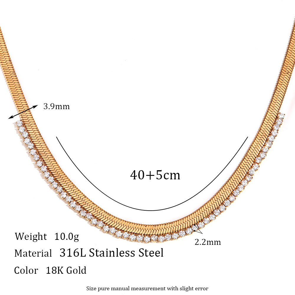 Size Details of Fishbone stitch necklace with zirconia – 18K gold-plated, waterproof, hypoallergenic by STUD (Shop Till You Drop)