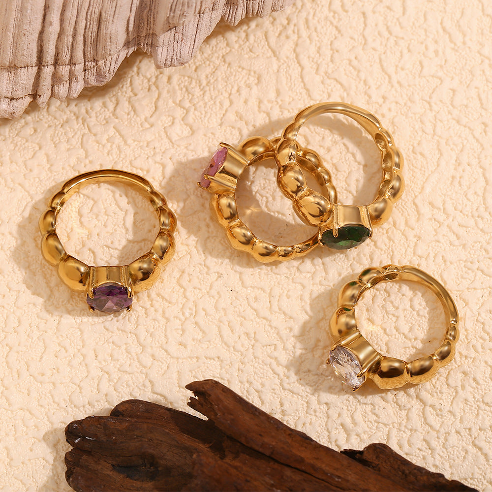 Vintage Gold White Beaded Ring