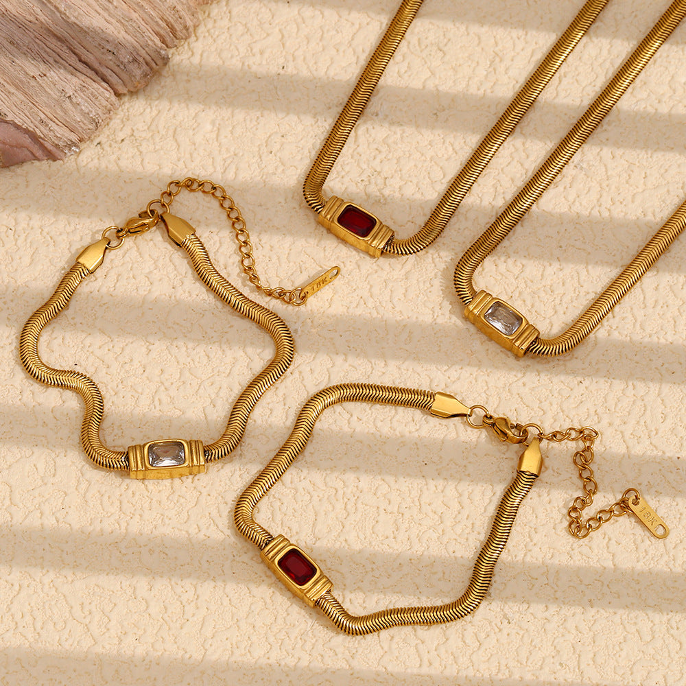Red Zircon Snake Chain Bracelet
