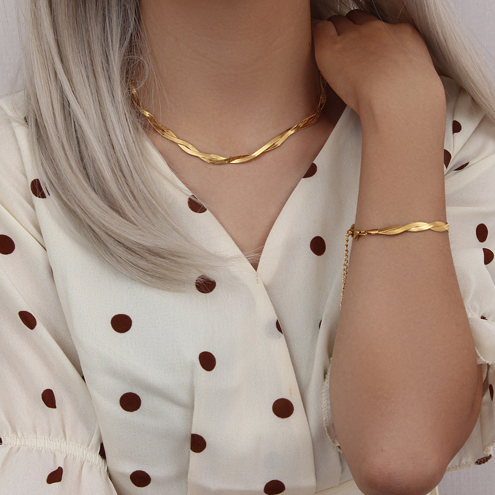 18K gold plated twisted double-strand snake chain necklace – waterproof and elegant by STUD