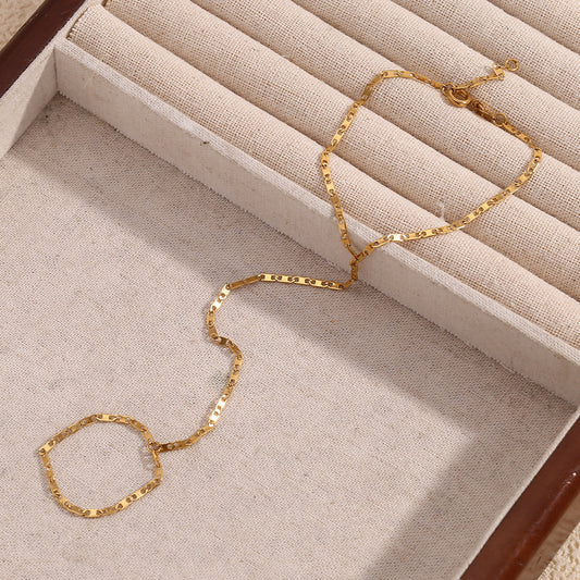 18K gold hand chain bracelet with ring combo – summer fashion jewelry – STUD