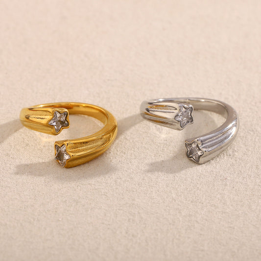 18K gold plated open band ring with round and star-cut zircon stones – STUD