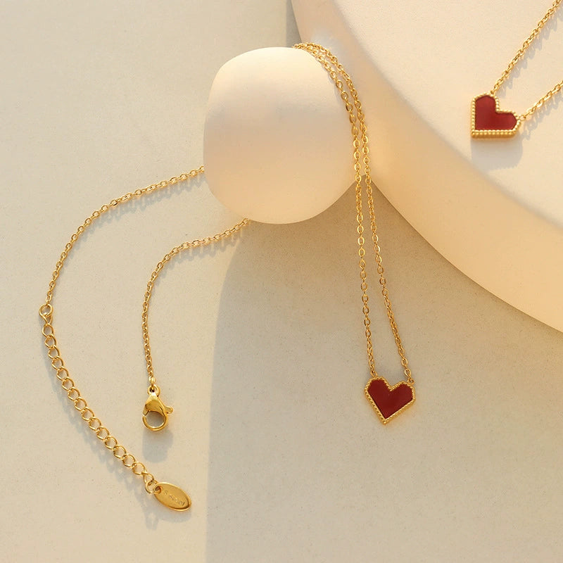 French Elegance Red Heart Pendant Necklace