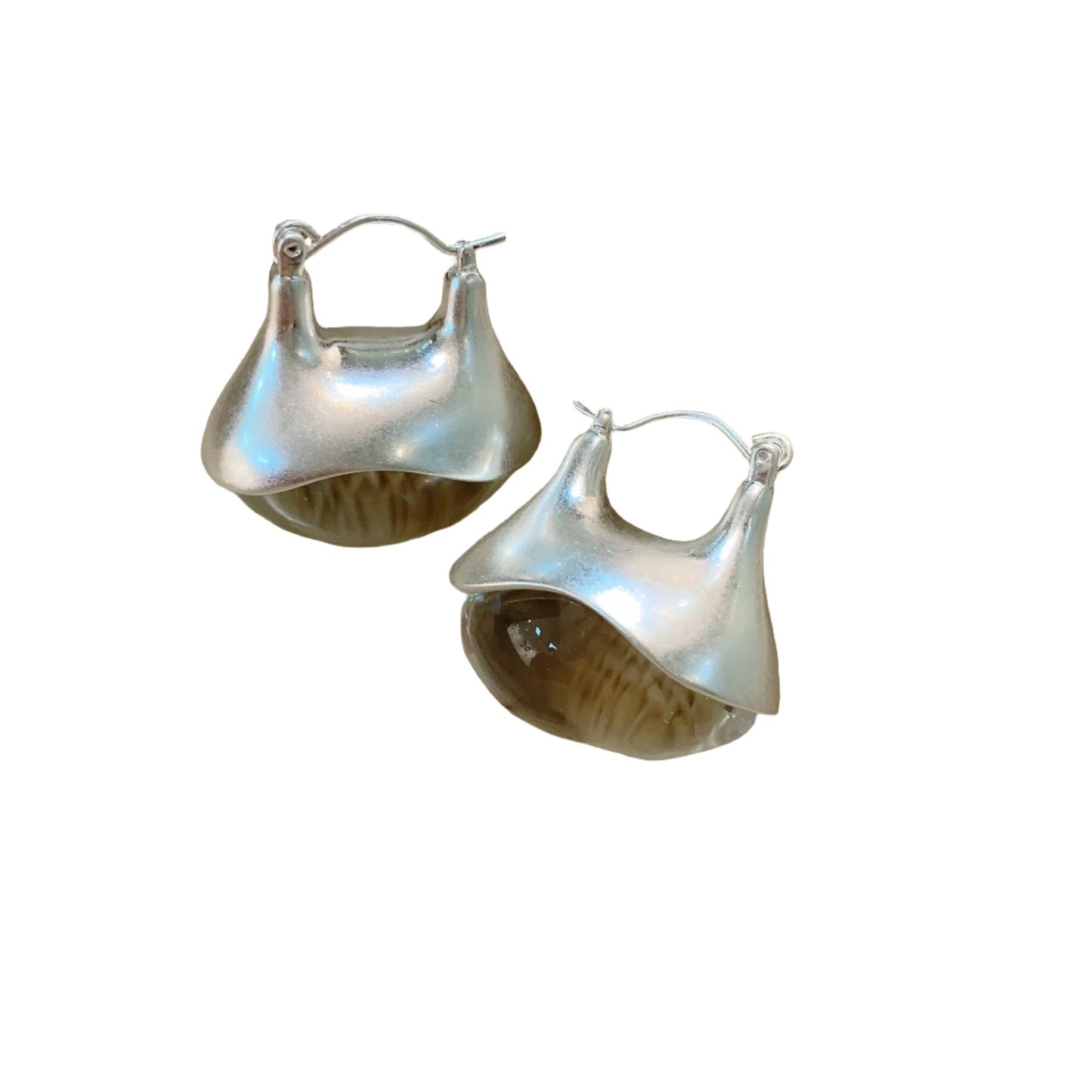 Close View of Vintage transparent glass drop earrings with matte metal – tea coffee and clear variants by STUD (Shop Till You Drop)