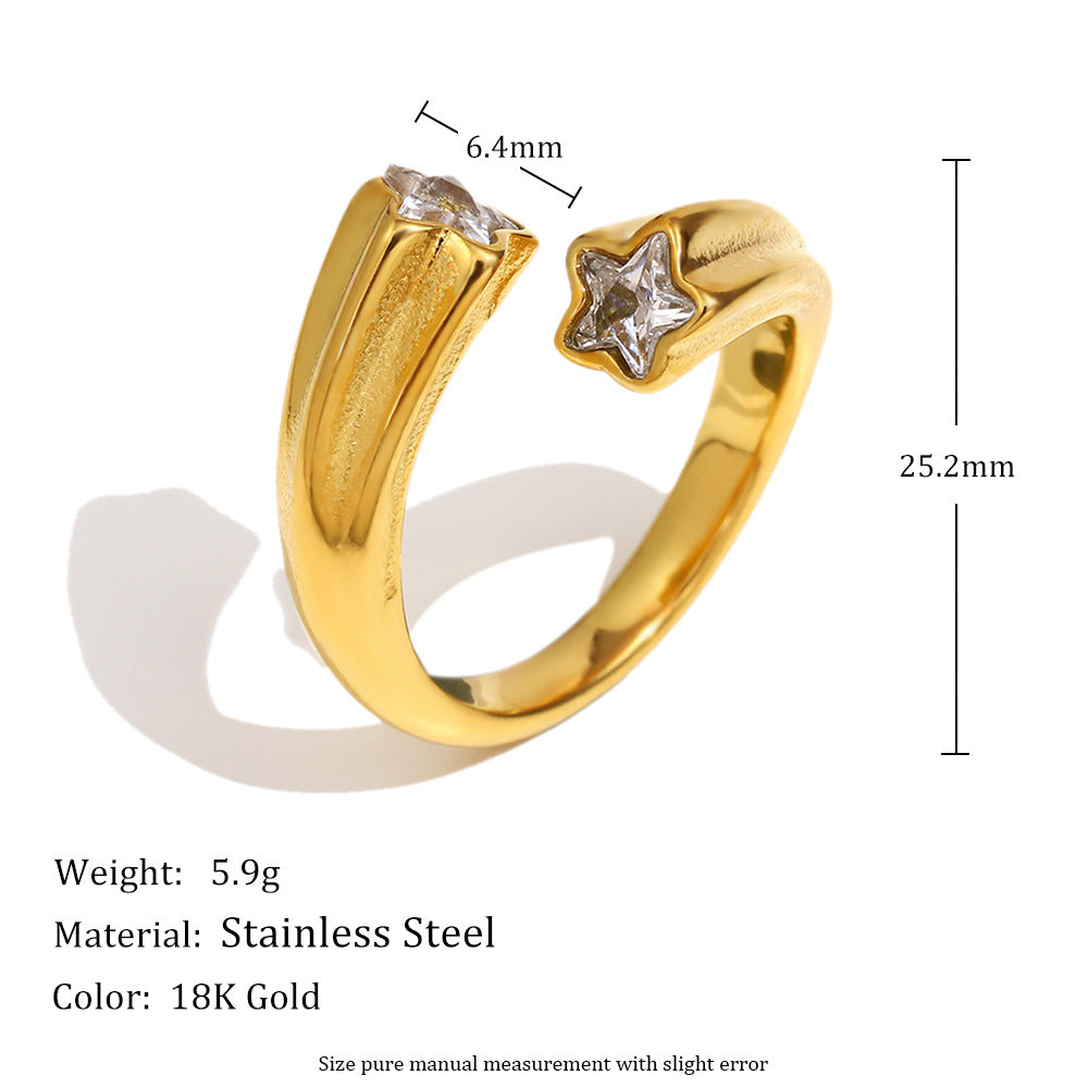 18K gold plated open band ring with round and star-cut zircon stones – STUD