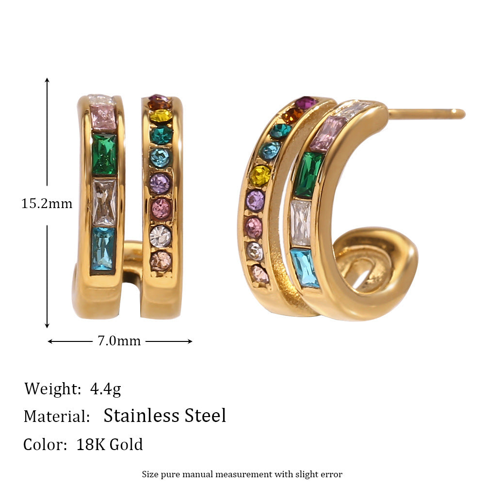 Size Details of Double-layer zircon C hoop earrings – 18K gold-plated, vintage design, waterproof by STUD (Shop Till You Drop)