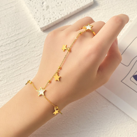Bohemian star and shell hand chain – vintage style finger bracelet – STUD
