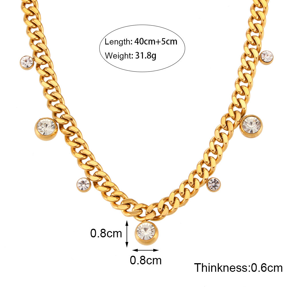 Size Details of Retro Cuban chain necklace with round zircon pendant – waterproof & hypoallergenic design by STUD-Shop Till You Drop