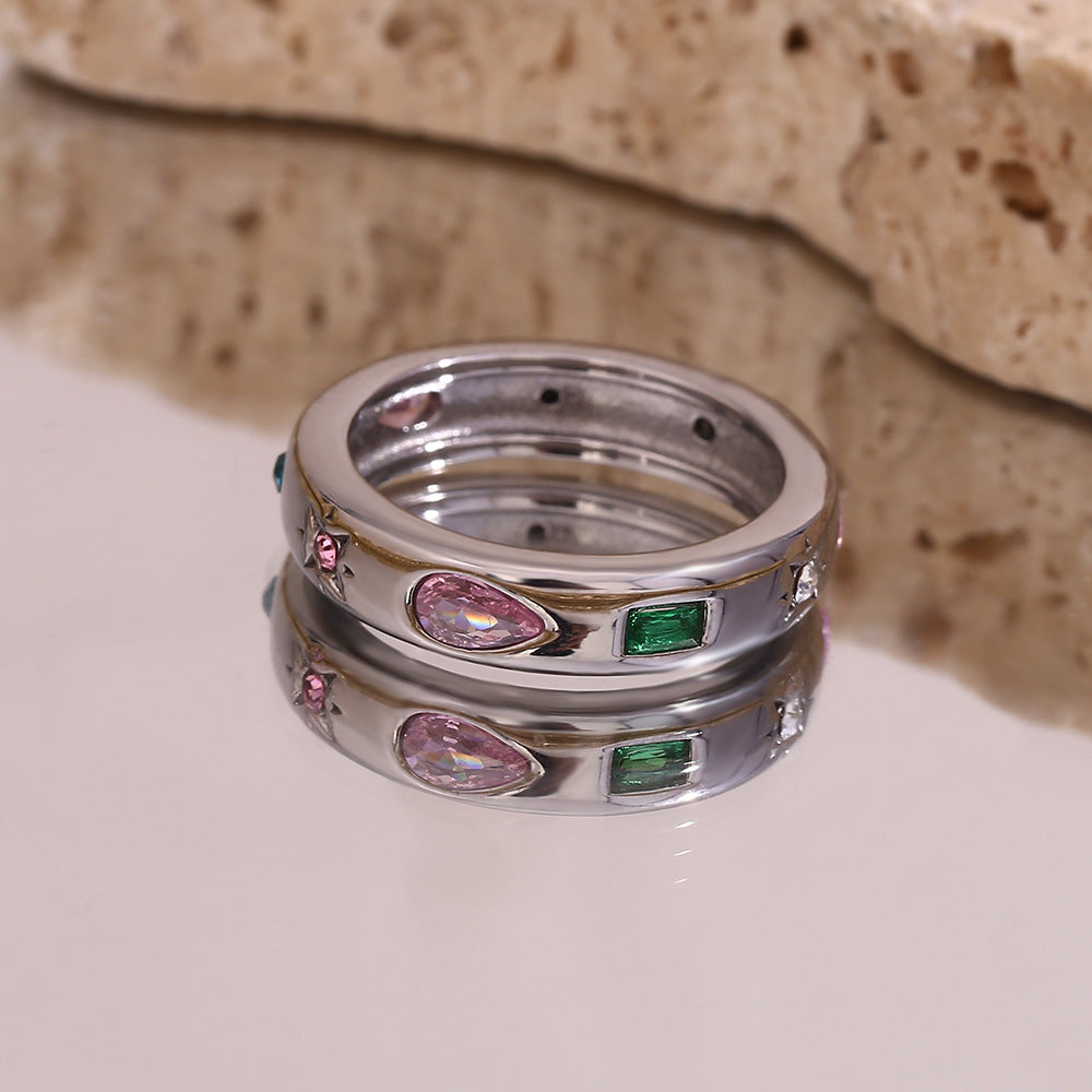 Geometric Silver Zircon Ring