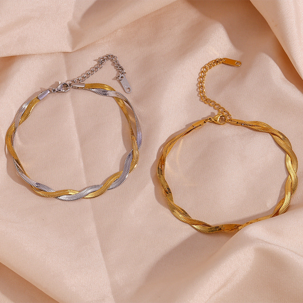 18K gold plated twist duo snake bracelet in silver and gold tones – STUD