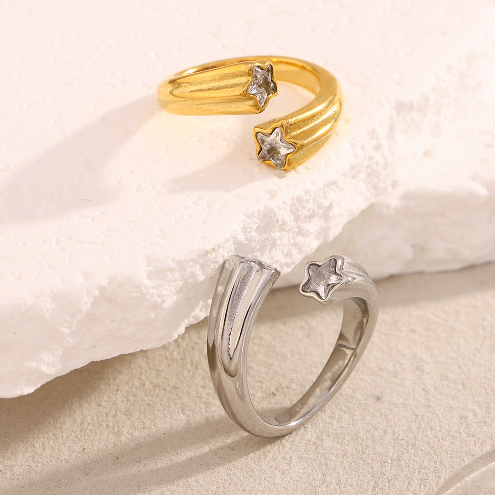 18K gold plated open band ring with round and star-cut zircon stones – STUD