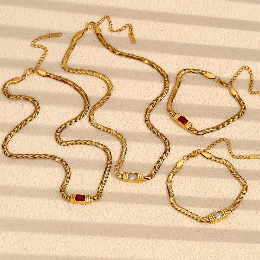 Red Zircon Snake Chain Bracelet