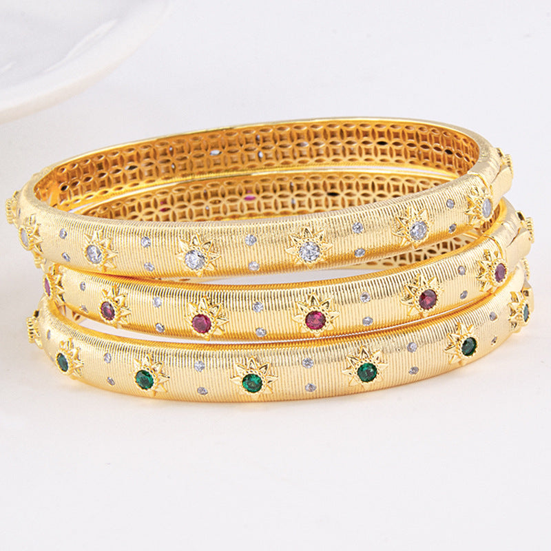18K gold plated open bangle with maroon gemstone inlay – waterproof & traditional design by STUD